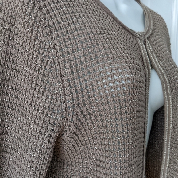 JENNIFER Lopez neutral tan golden see through cardigan size XL T5 - Picture 7 of 7